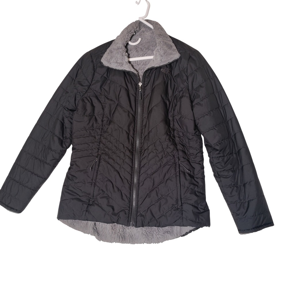 The North Face Womens Mossbud Insulated Reversible Jacket Grey Large Full Zip